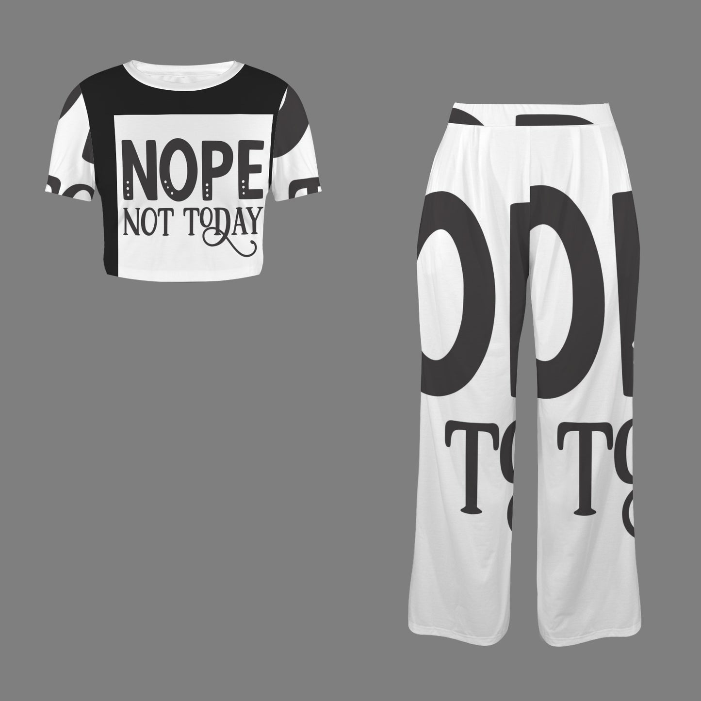 LCM23 Nope Not Today Crew Neck Short Sleeve Crop Top & Wide Leg