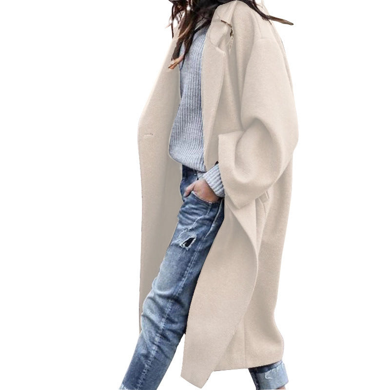 Casual Single Breasted Lapel Woolen Coat