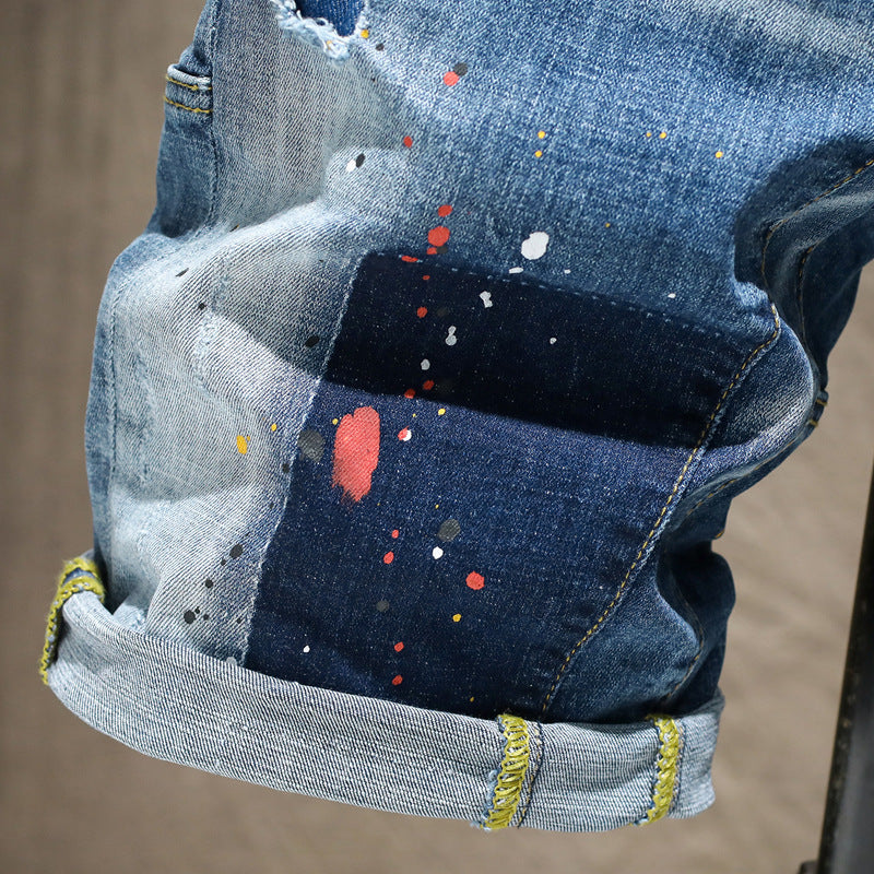 Men's Designer Zip Fly Patch Denim Shorts