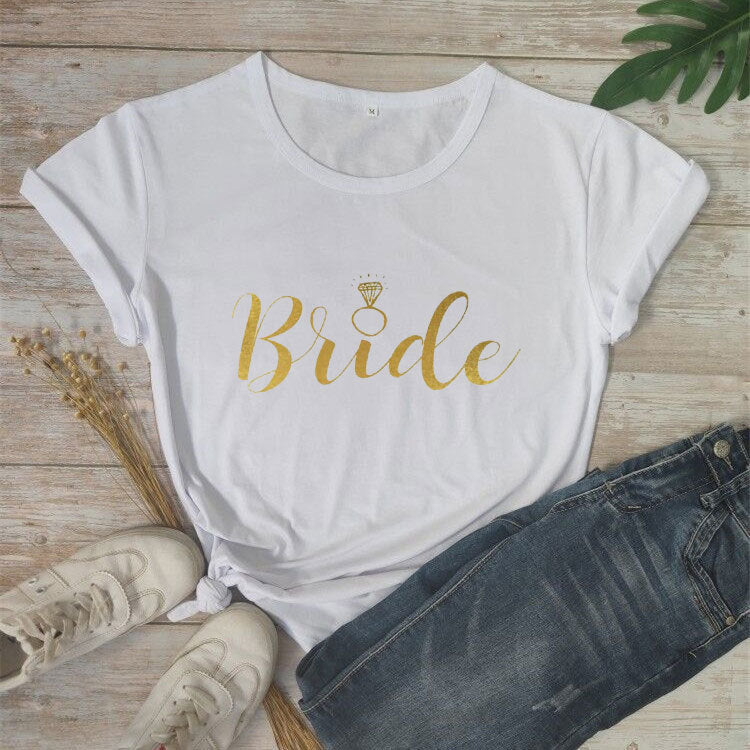 Bride Squad Bride Diamond Type, Fashionable Short-sleeved Letter T Shirt
