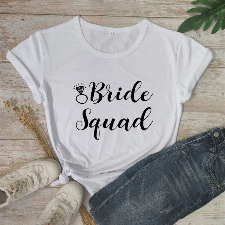 Bride Squad Bride Diamond Type, Fashionable Short-sleeved Letter T Shirt