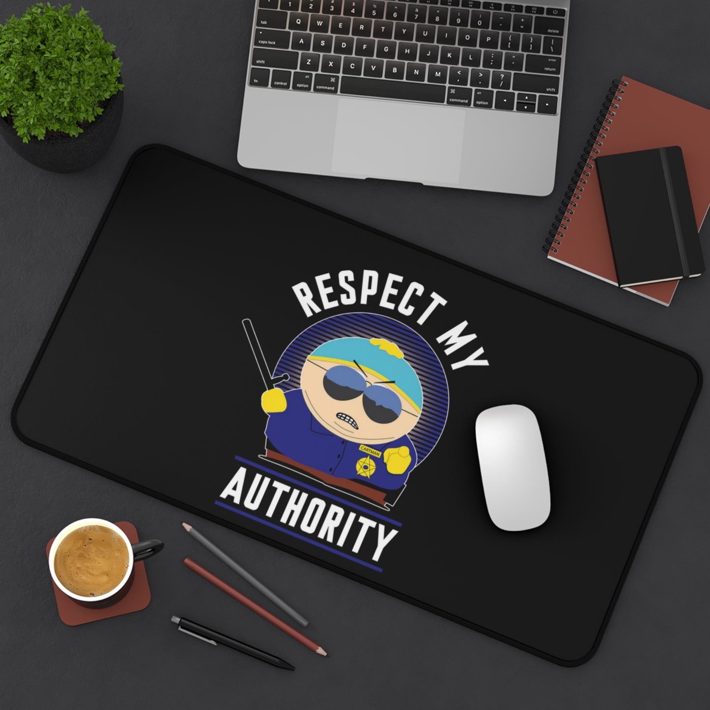 Humorous Desk Mat with 'Respect My Authority' Design, Fun Office Decor, Gamer Gift, Desk Accessories, Motivational Quote Mat