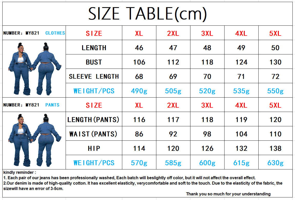 European And American Plus Size Women's Cowboy Two-piece Pleated Pile Pants