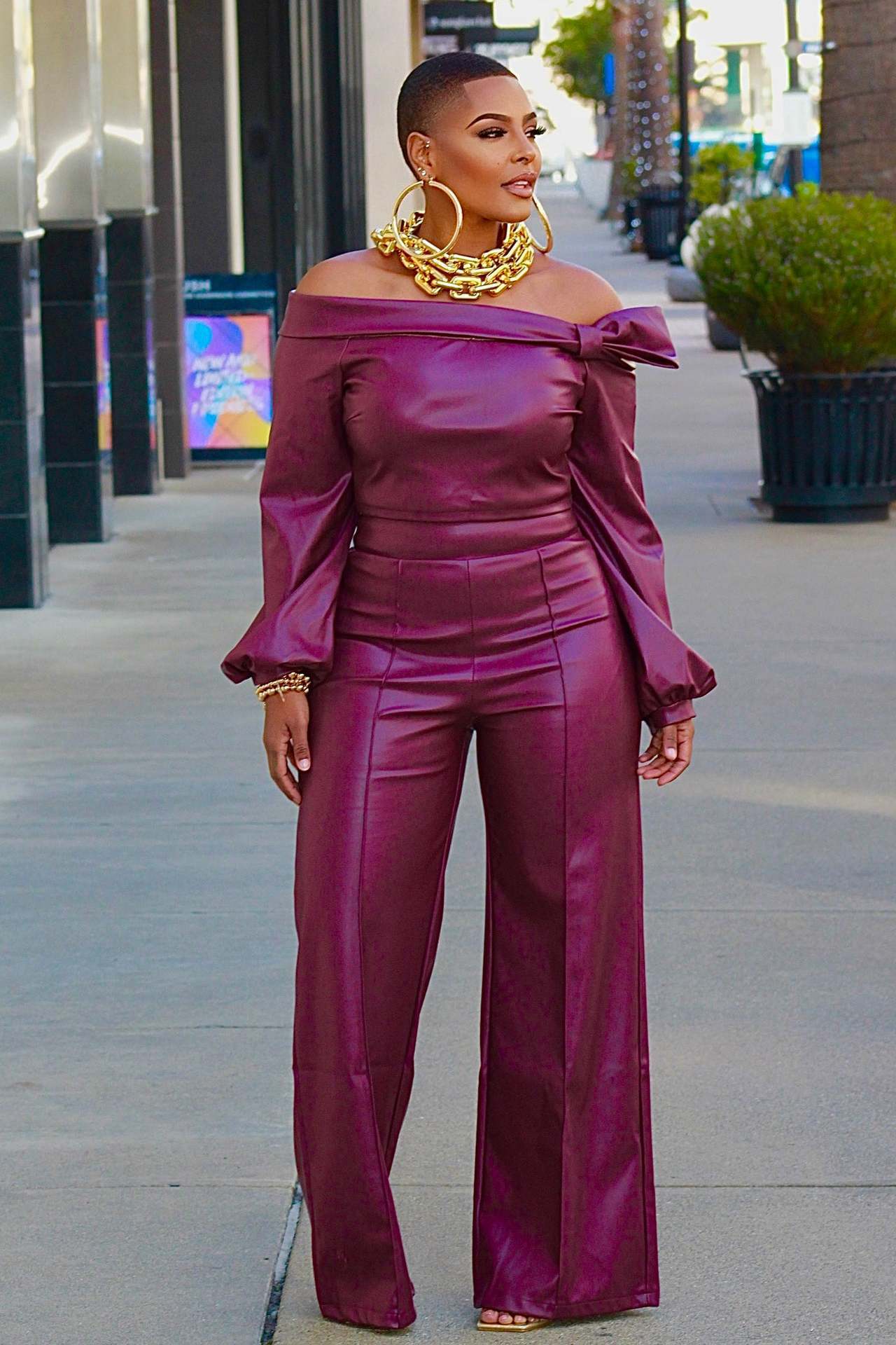 Off Shoulder Leather Suit Women