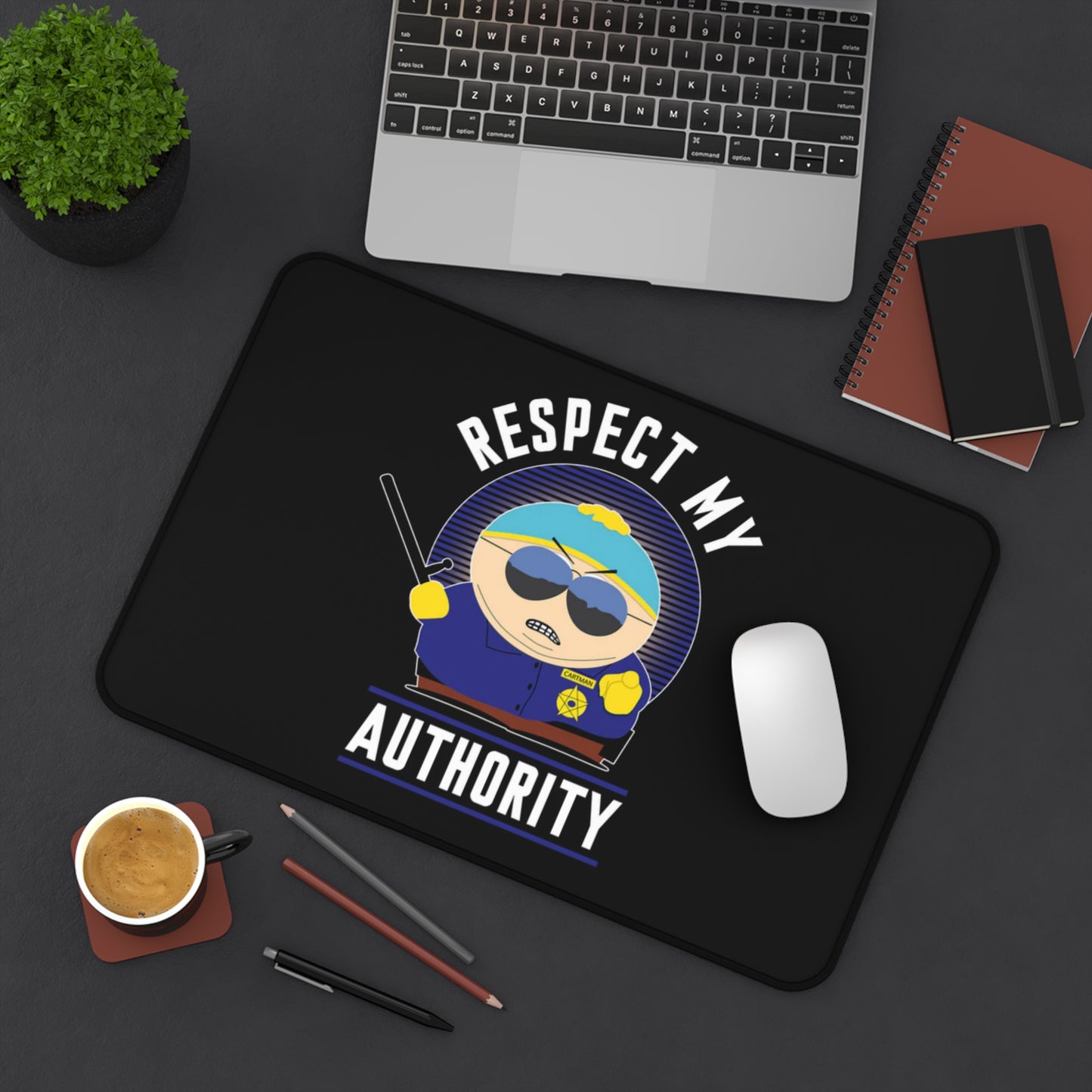 Humorous Desk Mat with 'Respect My Authority' Design, Fun Office Decor, Gamer Gift, Desk Accessories, Motivational Quote Mat