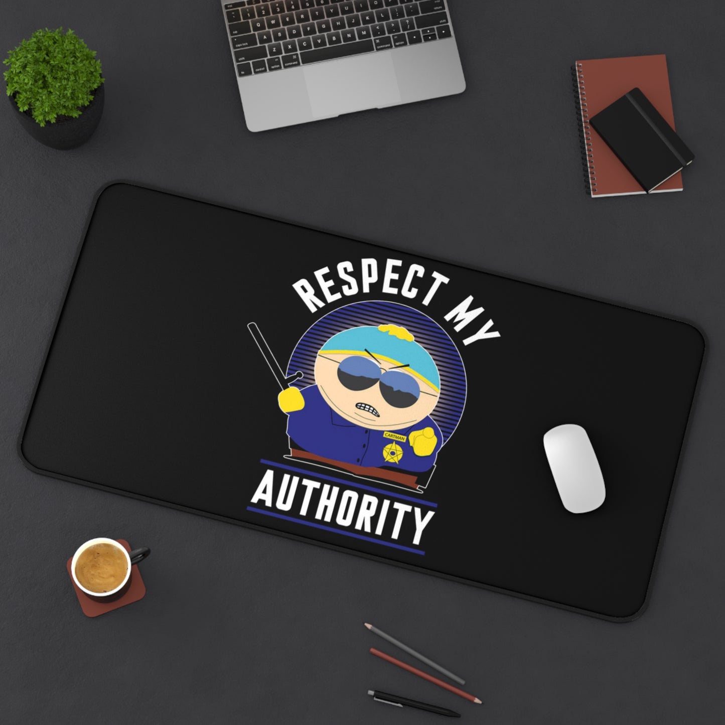 Humorous Desk Mat with 'Respect My Authority' Design, Fun Office Decor, Gamer Gift, Desk Accessories, Motivational Quote Mat