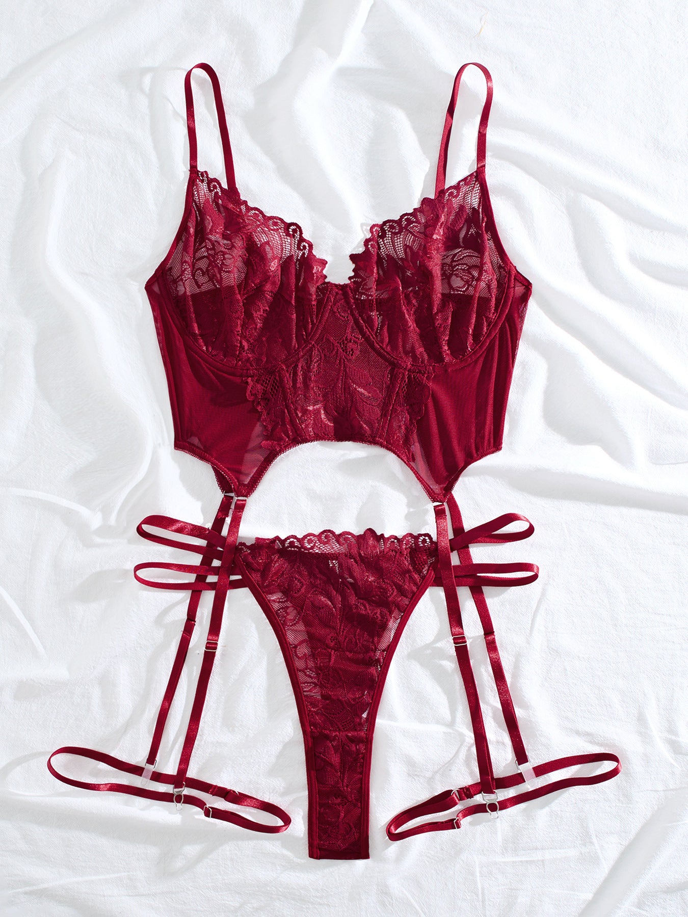 Plus Size Woman Underwear Lace Bra T-back Two-piece Suit