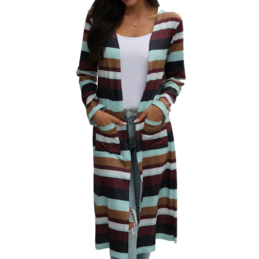 Striped Print Long-Sleeved Cardigan Jacket