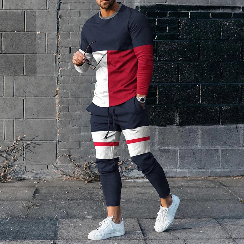 Men's Pullover Striped Sweater Two Pieces Suit