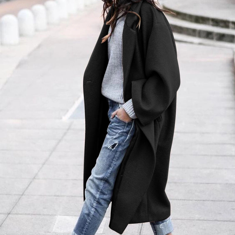 Casual Single Breasted Lapel Woolen Coat