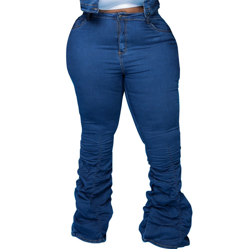 European And American Plus Size Women's Cowboy Two-piece Pleated Pile Pants