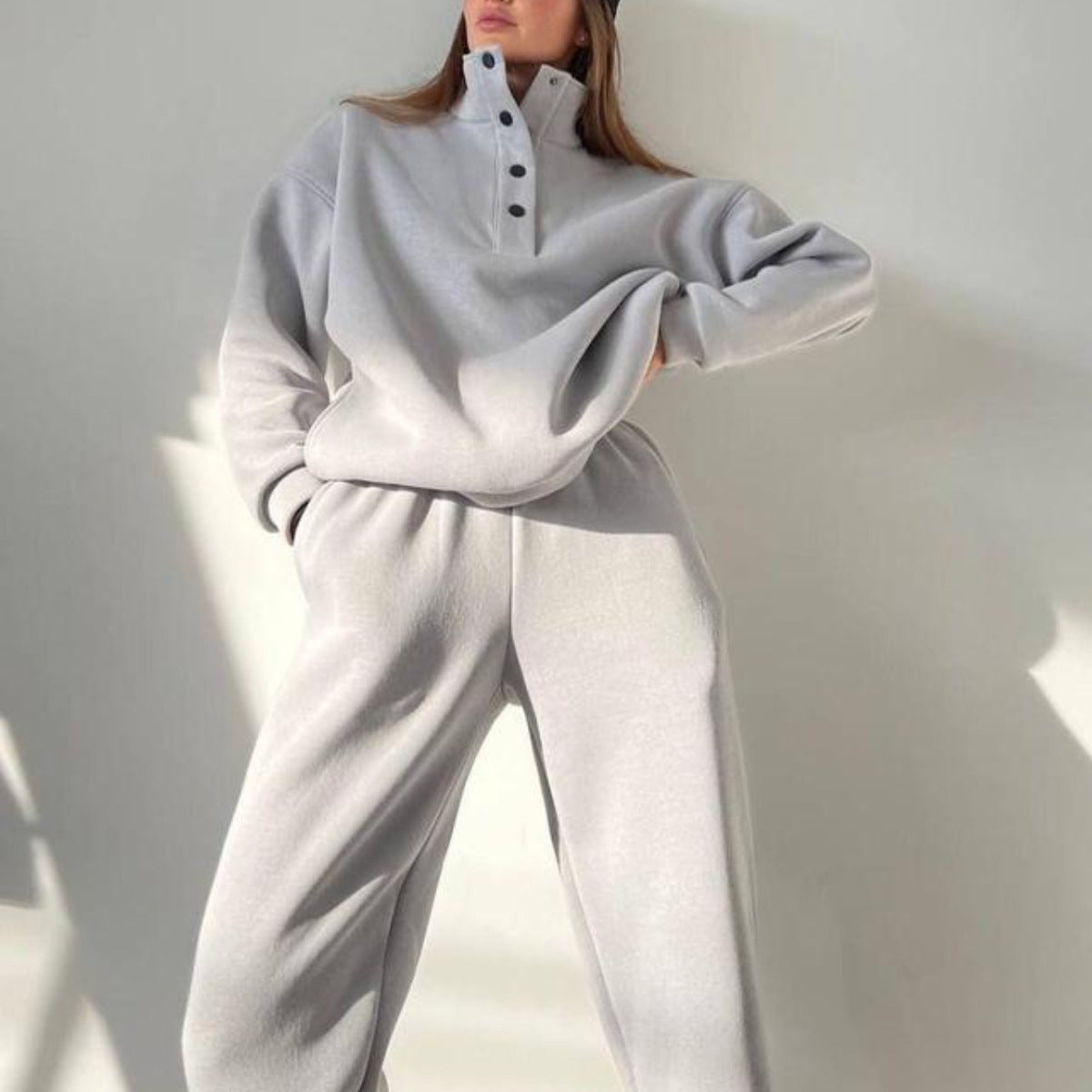 Oversized Solid Casual Pullovers Long Pant Set Warm Hoodie New Tracksuit