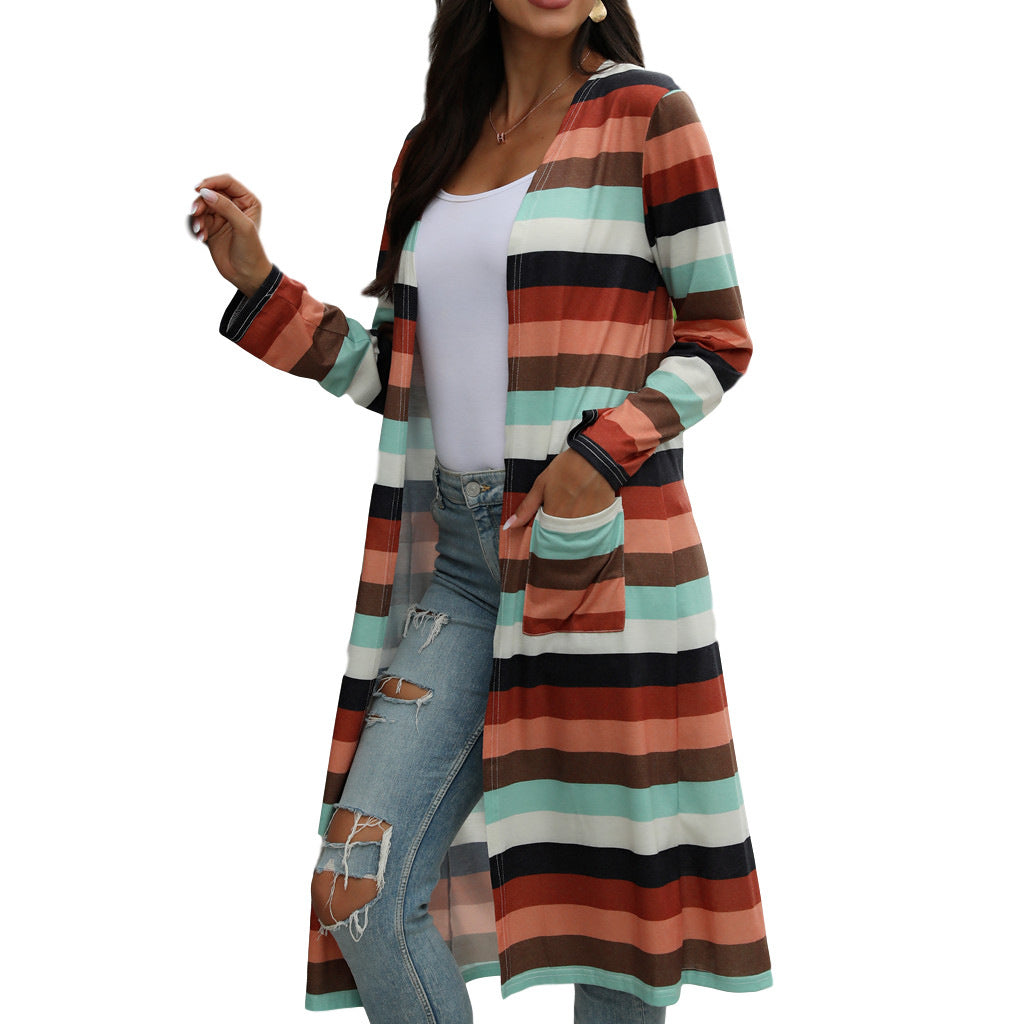 Striped Print Long-Sleeved Cardigan Jacket