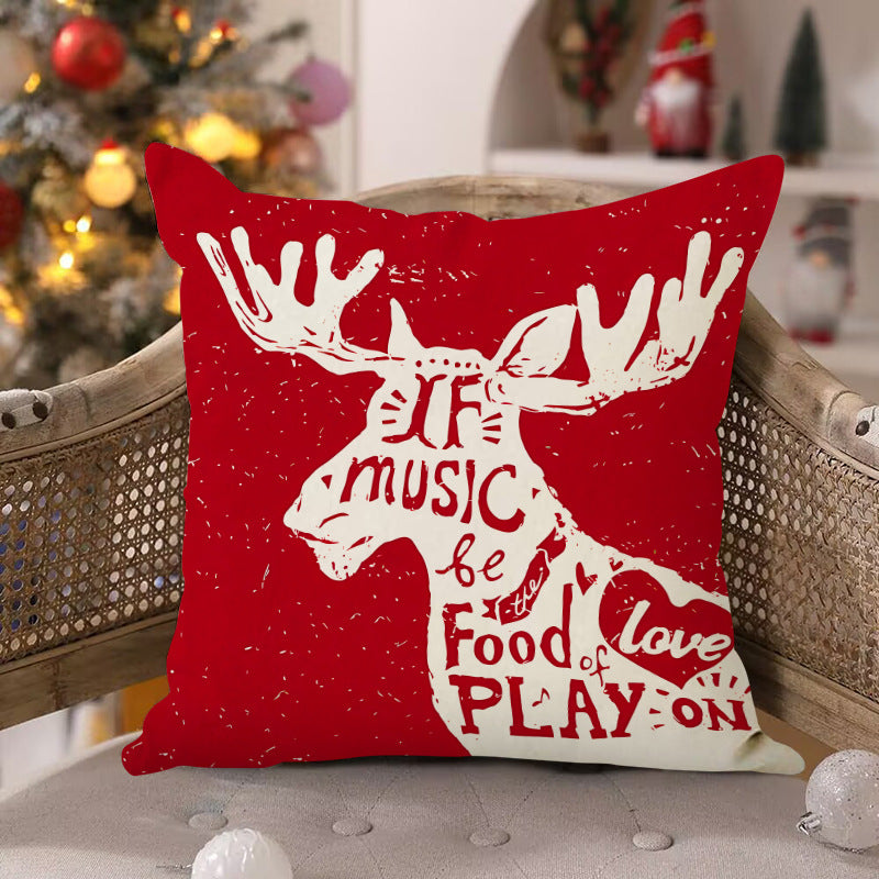 Christmas deer print pillow cover linen pillowcase
