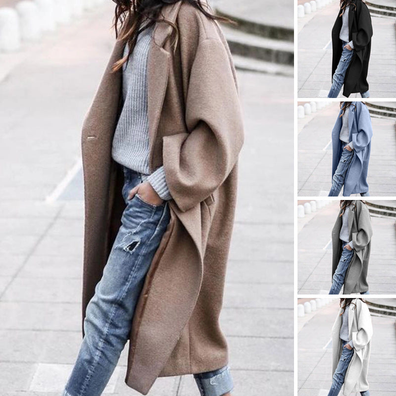 Casual Single Breasted Lapel Woolen Coat