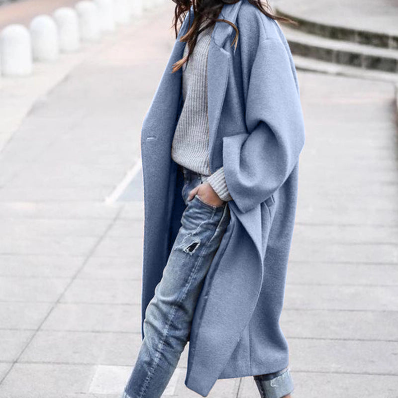 Casual Single Breasted Lapel Woolen Coat