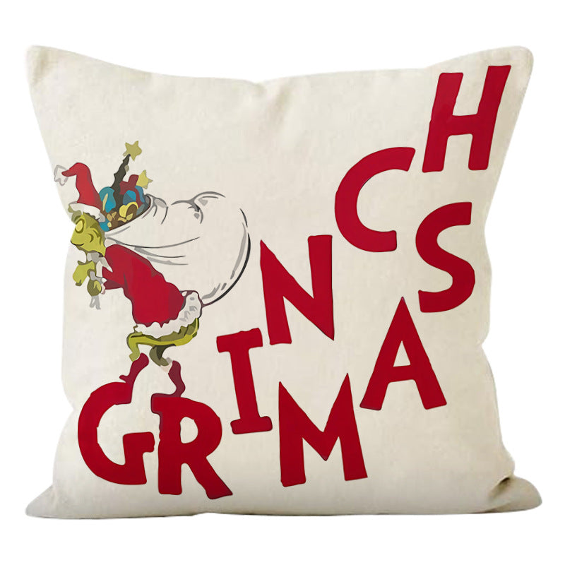 Christmas deer print pillow cover linen pillowcase