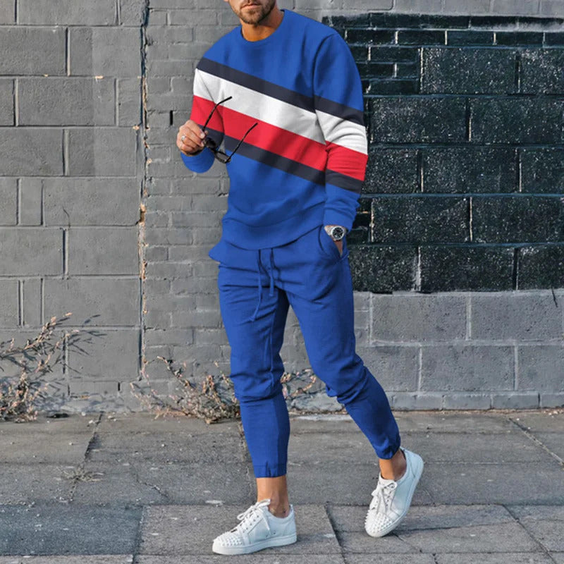 Men's Pullover Striped Sweater Two Pieces Suit