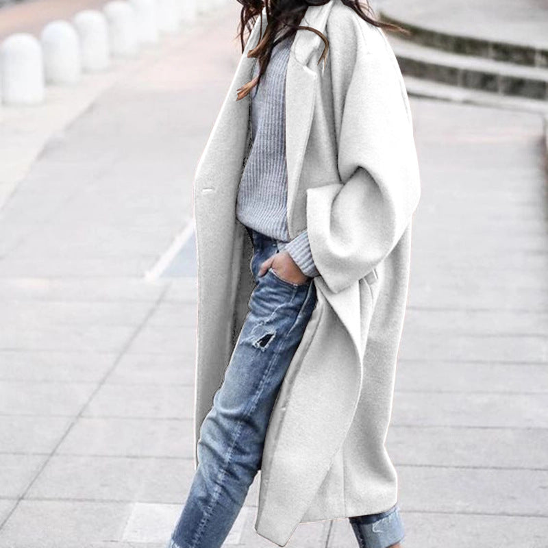 Casual Single Breasted Lapel Woolen Coat