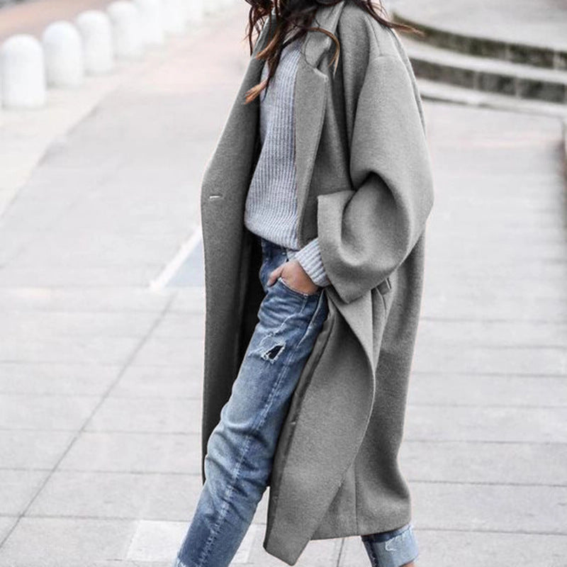 Casual Single Breasted Lapel Woolen Coat