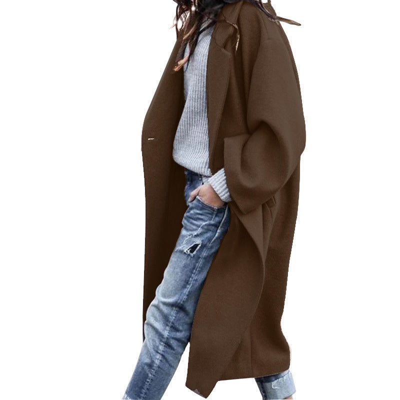 Casual Single Breasted Lapel Woolen Coat