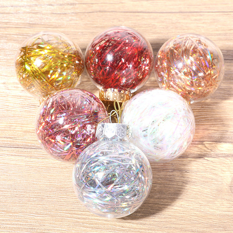Christmas Ball Transparent PET Laser Silk Grass Ball Christmas Tree Pendant Decoration Props 4PCS per box