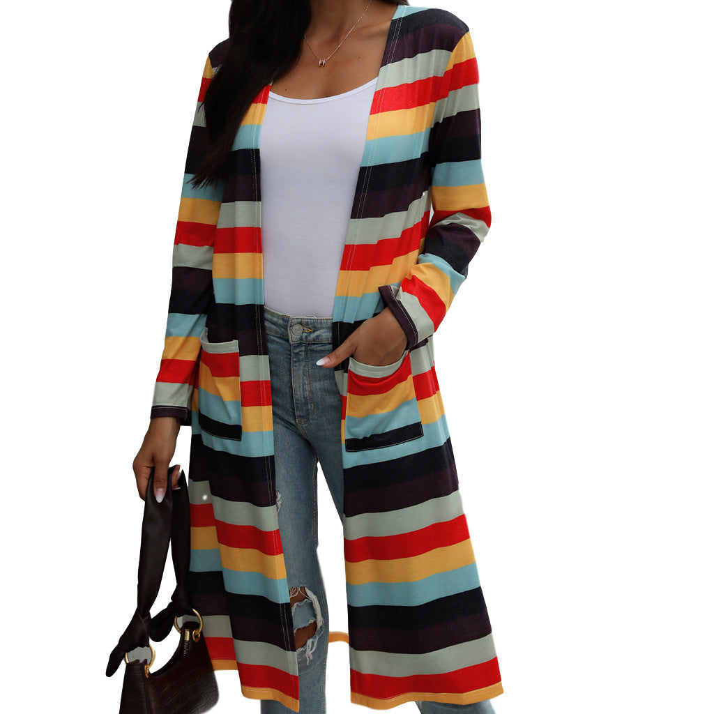 Striped Print Long-Sleeved Cardigan Jacket