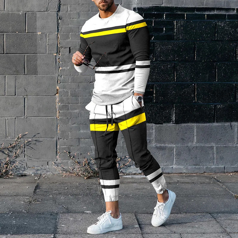 Men's Pullover Striped Sweater Two Pieces Suit
