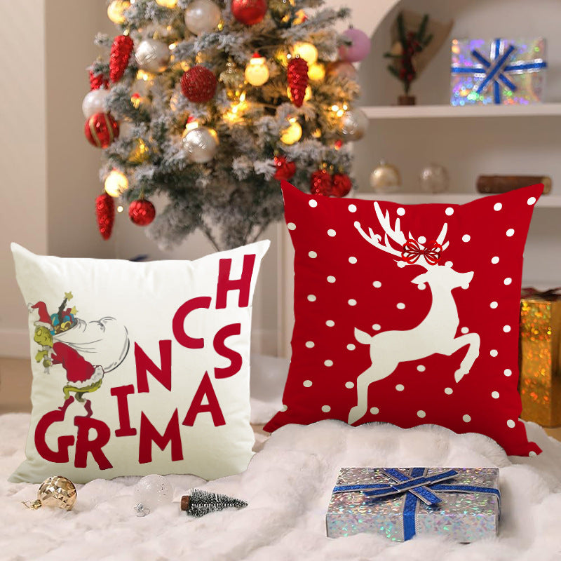 Christmas deer print pillow cover linen pillowcase
