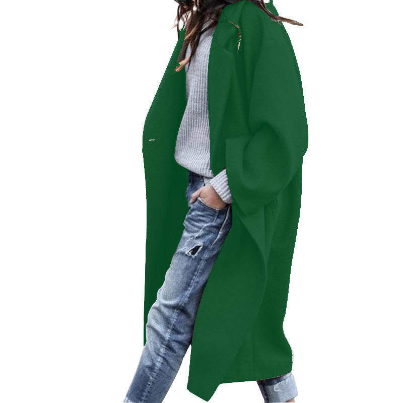 Casual Single Breasted Lapel Woolen Coat