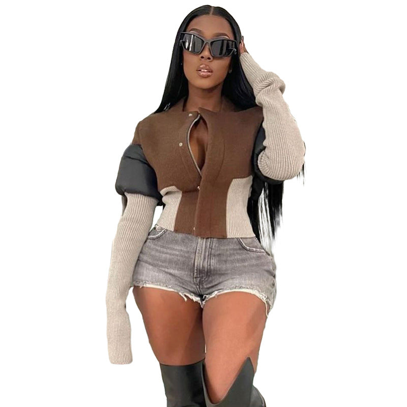 Women's Street Trendy Splicing Hidden Button Casual Top