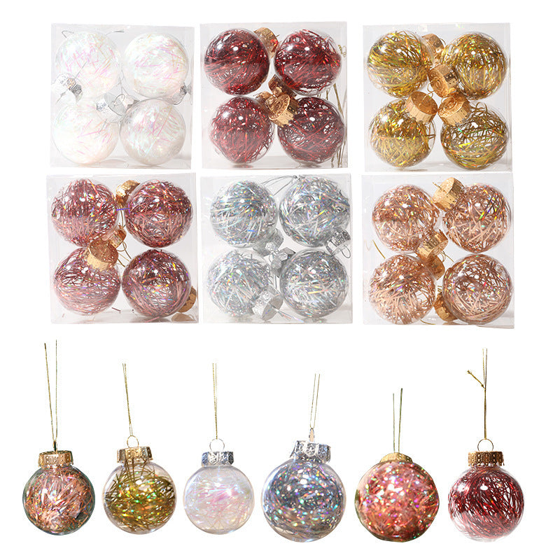 Christmas Ball Transparent PET Laser Silk Grass Ball Christmas Tree Pendant Decoration Props 4PCS per box