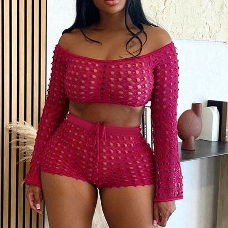 Women's Flower Hollow Long-sleeve Suit
