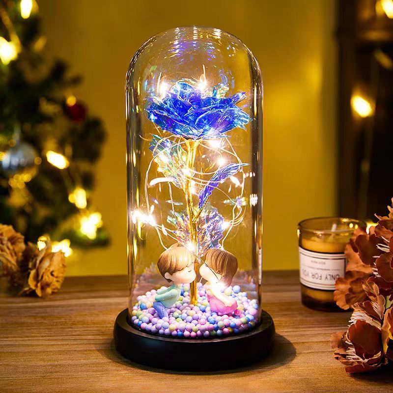 Eternal Rose LED Light Foil Flower In Glass Cover Valentines Day Gifts Lamp Decor
