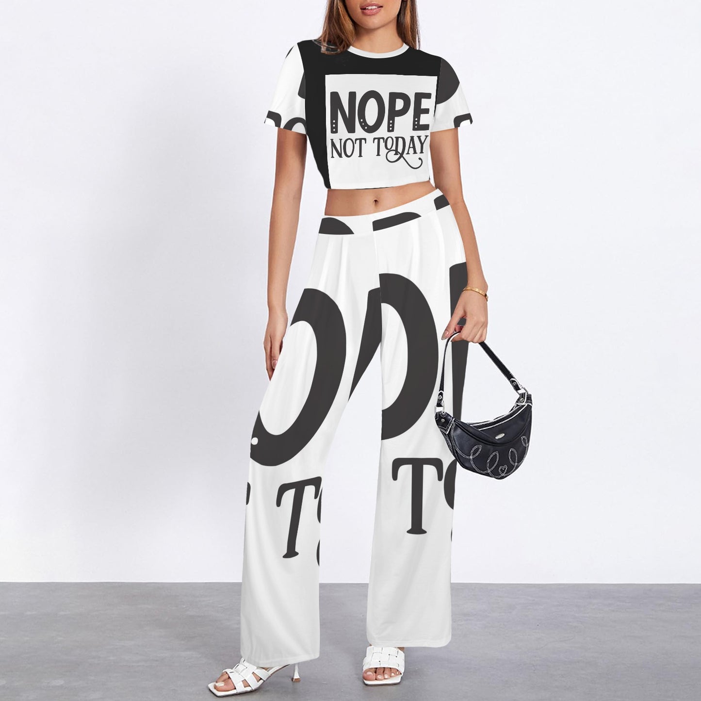 LCM23 Nope Not Today Crew Neck Short Sleeve Crop Top & Wide Leg
