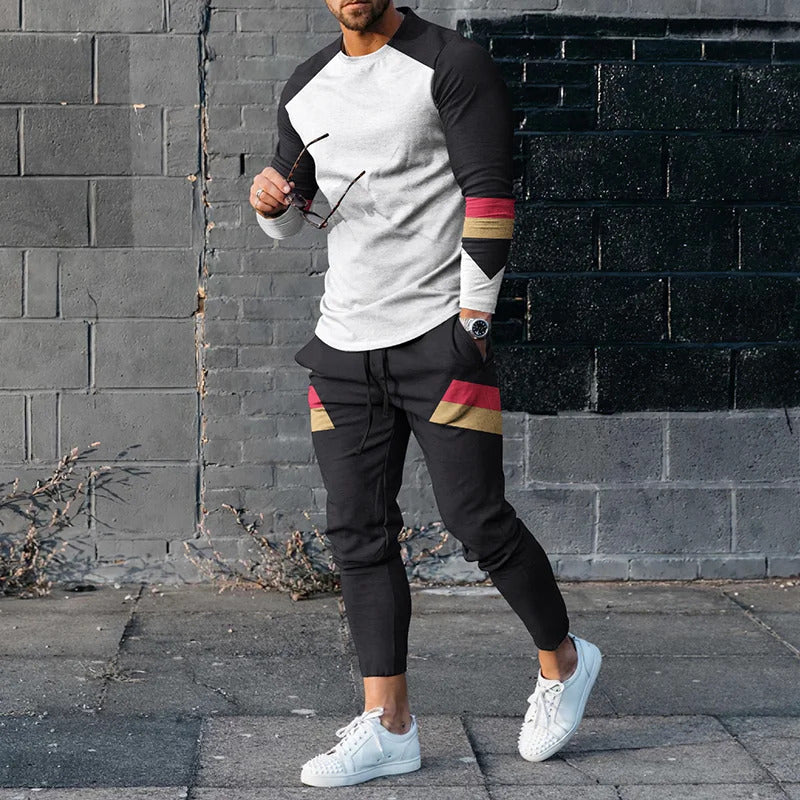 Men's Pullover Striped Sweater Two Pieces Suit