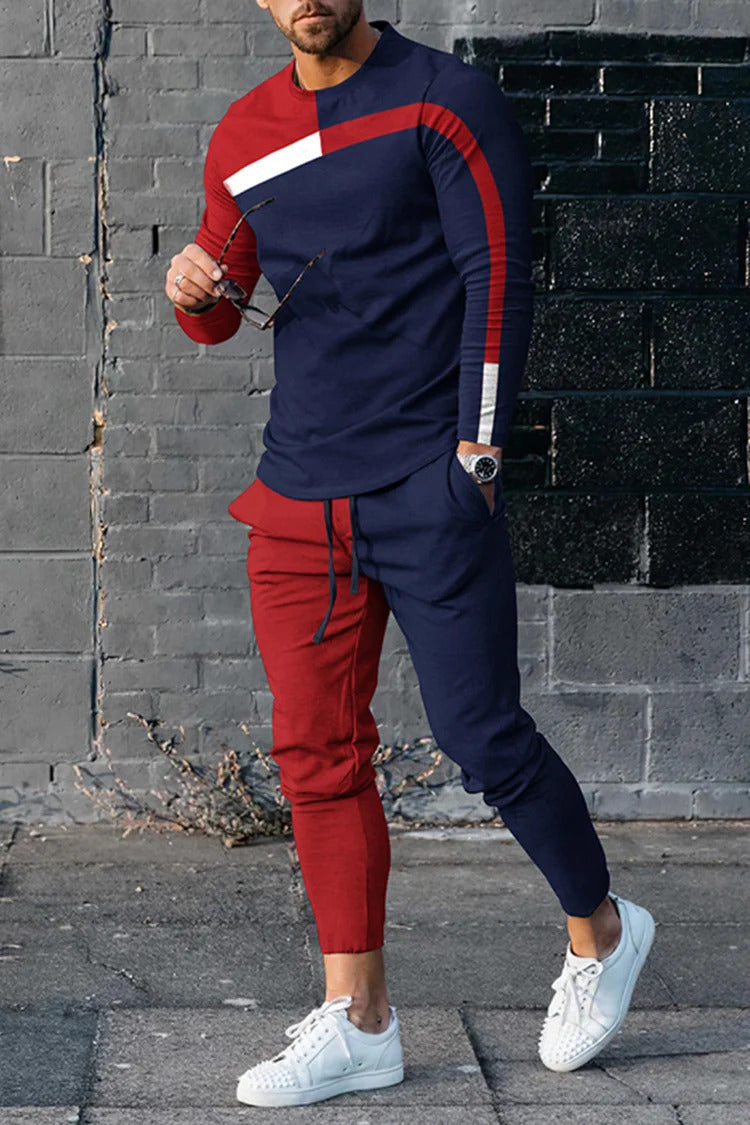 Men's Pullover Striped Sweater Two Pieces Suit