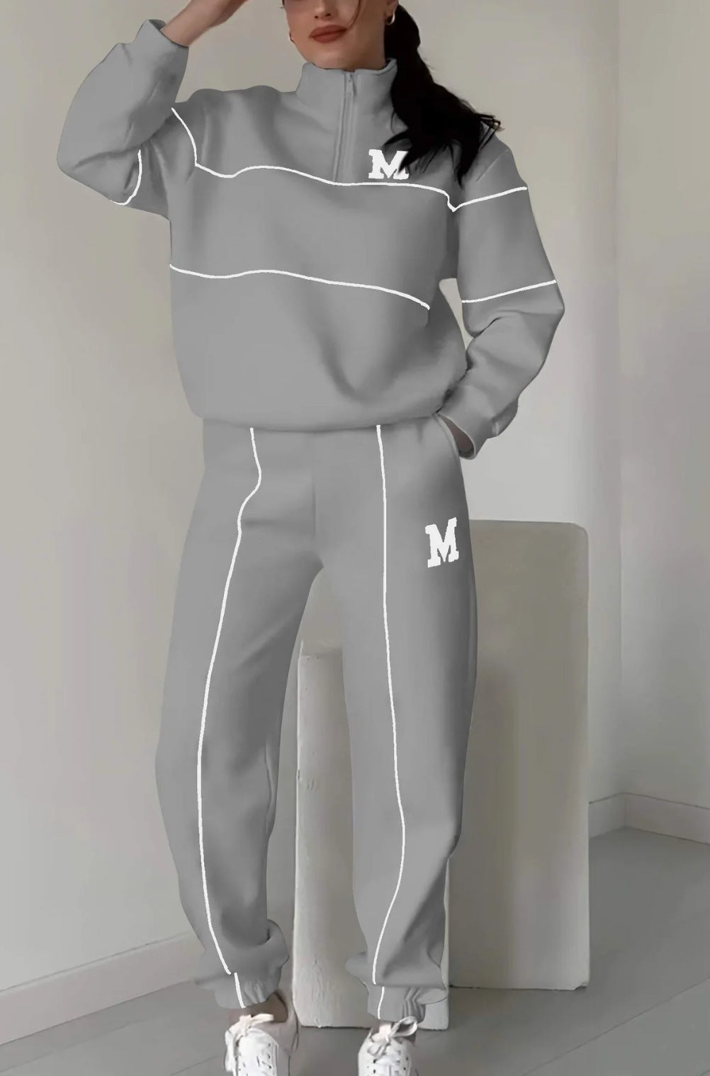 2 Piece Hoodless Pullover Sweatsuit Sets With Pockets