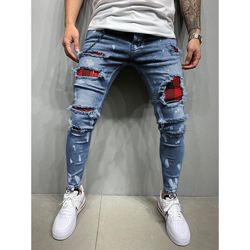 Men's patchwork paint jeans