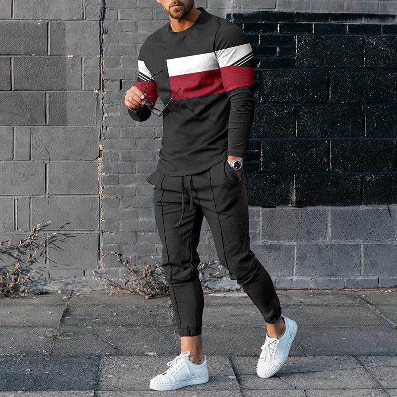 Men's Pullover Striped Sweater Two Pieces Suit
