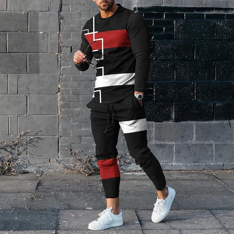Men's Pullover Striped Sweater Two Pieces Suit