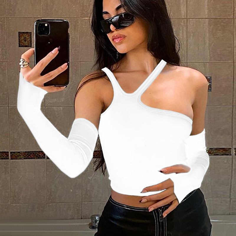 Fall Women's Irregular Split Oversleeves Slim T-shirt
