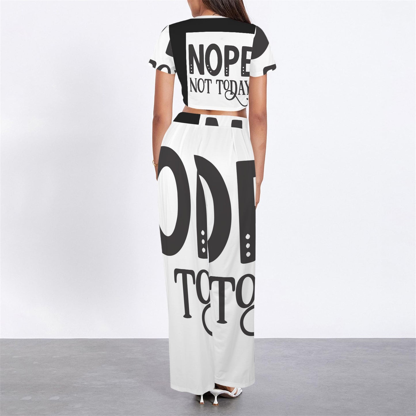 LCM23 Nope Not Today Crew Neck Short Sleeve Crop Top & Wide Leg