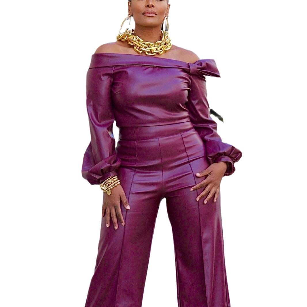Off Shoulder Leather Suit Women