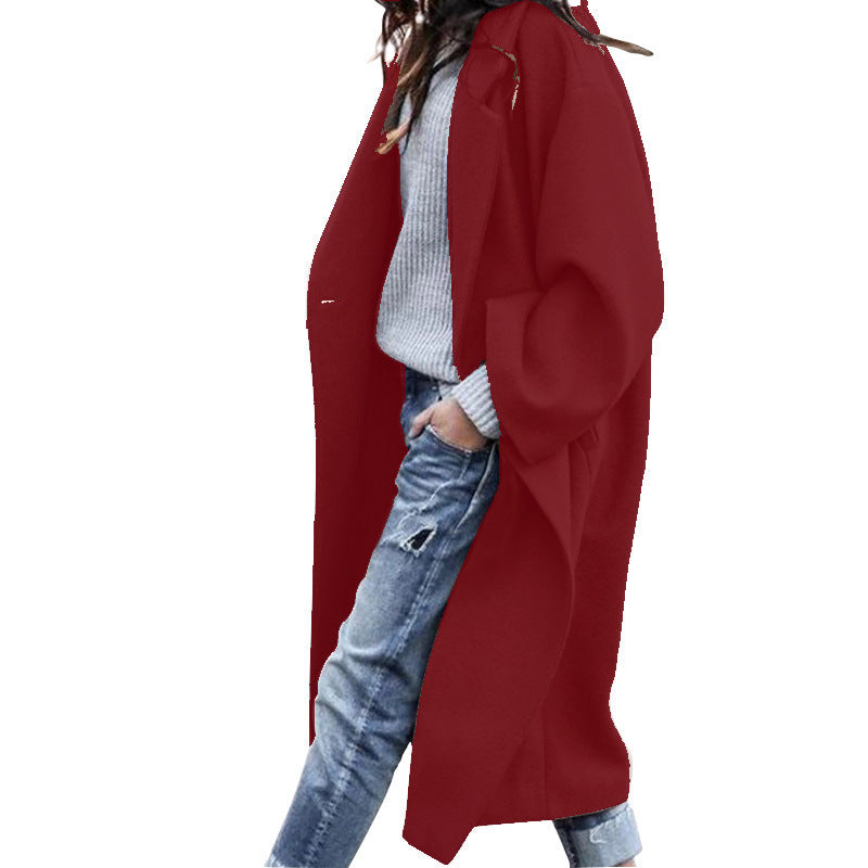 Casual Single Breasted Lapel Woolen Coat
