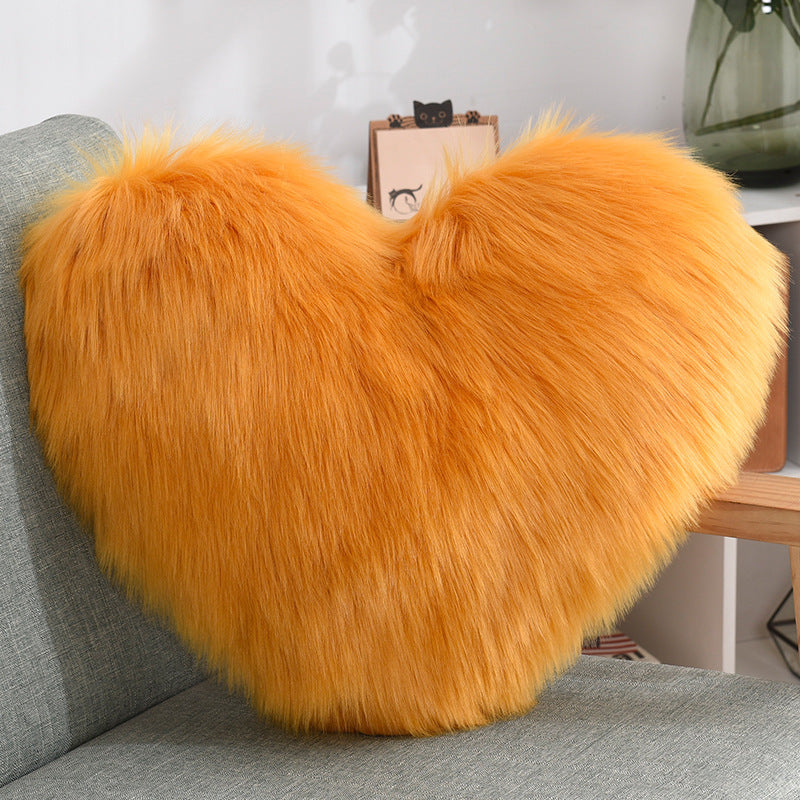 Heart Shape Long Plush Fluffy Shaggy Decorative Pillow