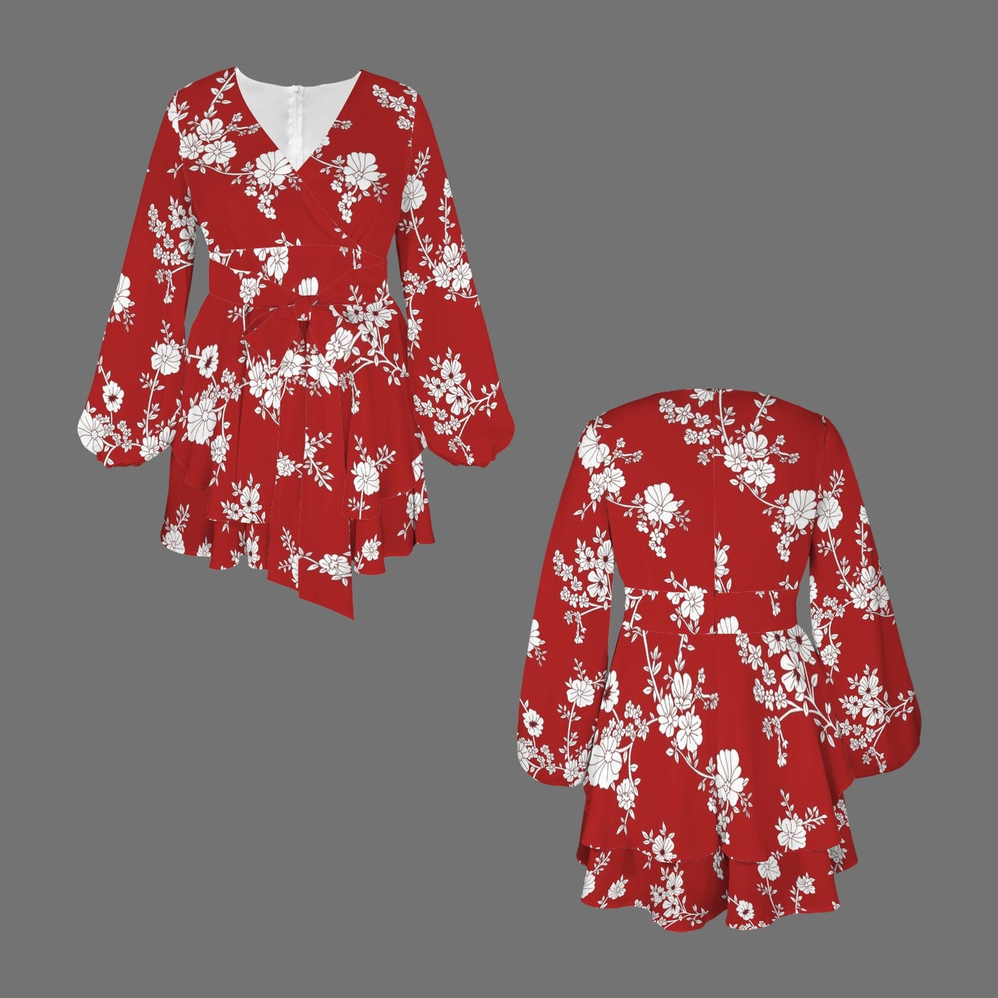 LCM23 Red Floral Long Sleeve Romper