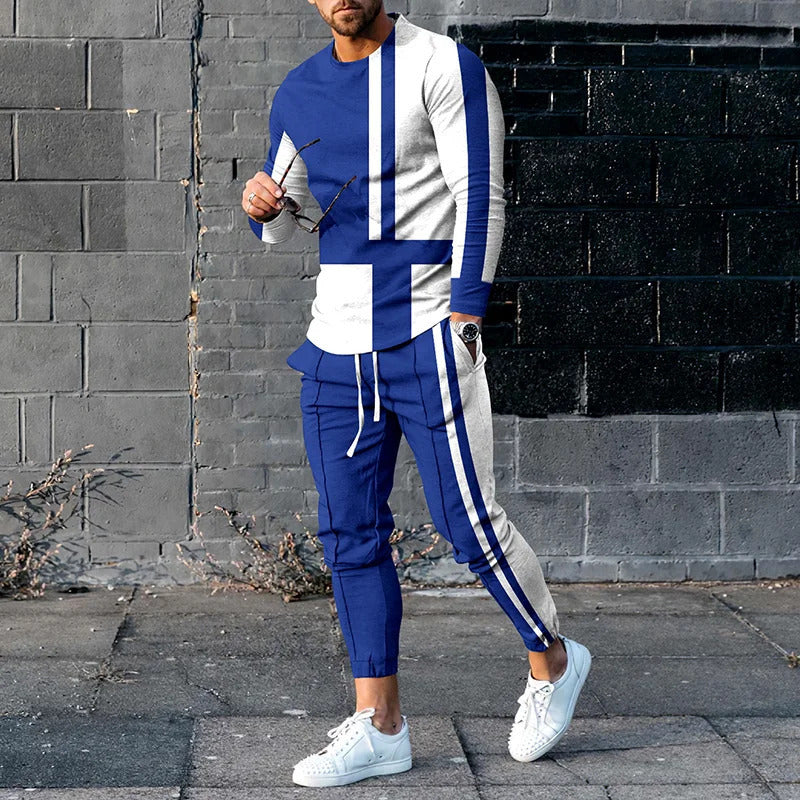 Men's Pullover Striped Sweater Two Pieces Suit