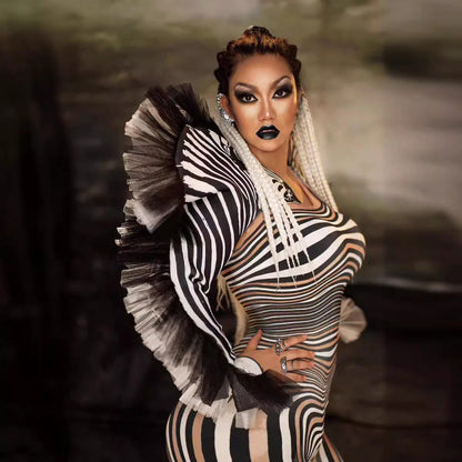 Mesmerize Performance Striped Zebra Head jumpsuit