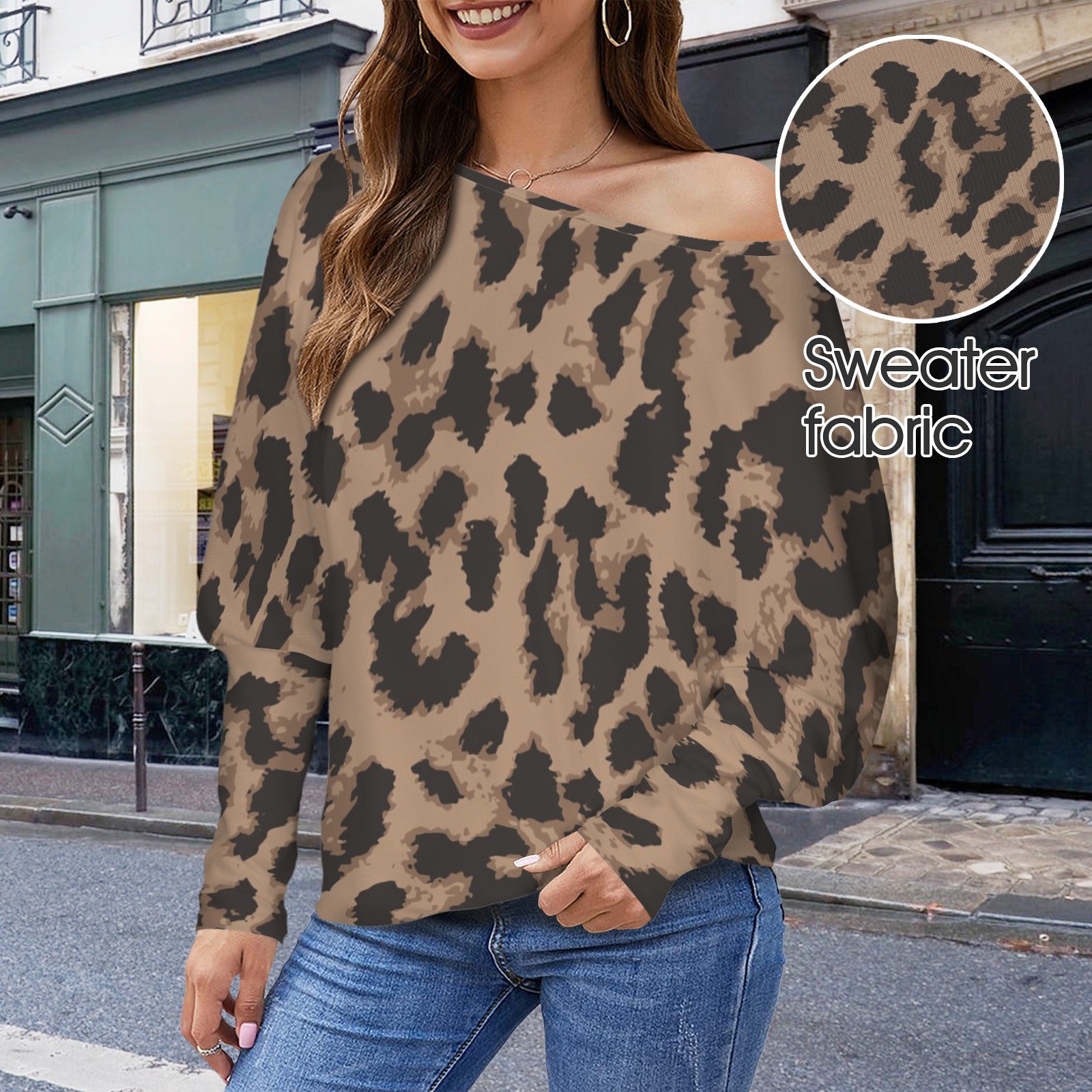 LCM23 Leopard One Shoulder Sweater